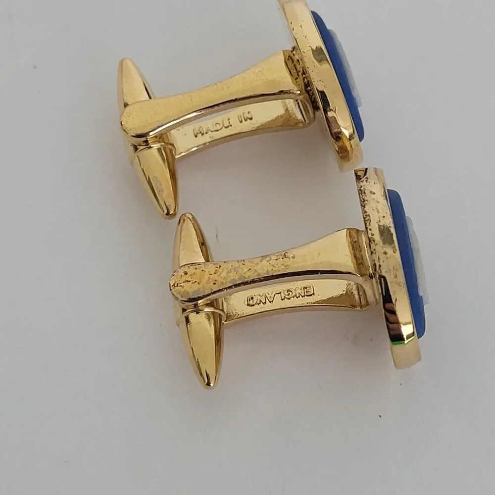 Wedgewood‎ Jasperwear Tie Bar Clip Cufflinks Set Gold Blue Tone Camel England